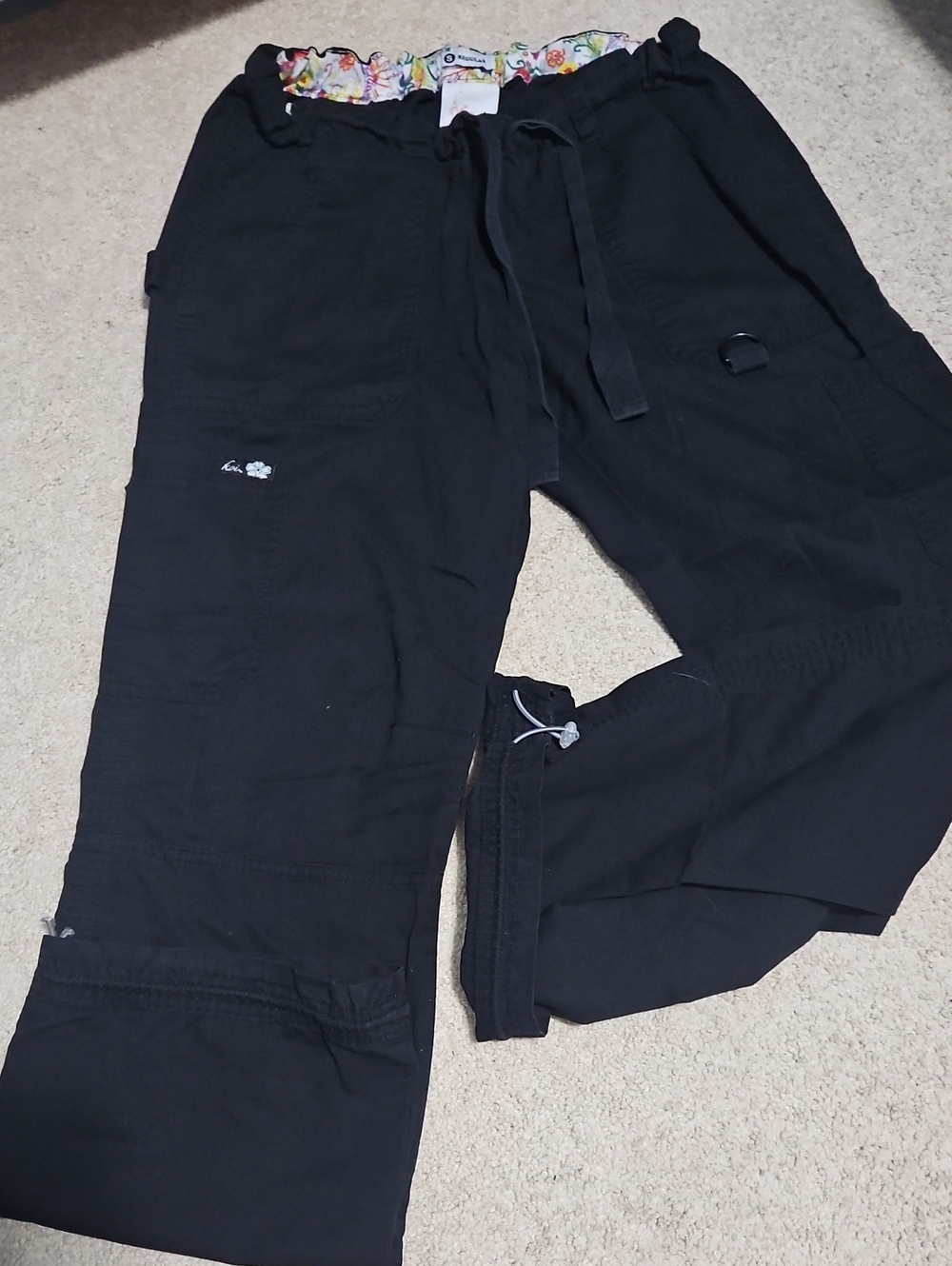 koi Black Women's Cargo Scrub Pants with Drawstring Waist